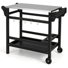 Carrito de Comedor con Soporte para Horno de Pizza de HDPE Ruedas Mesa de Acero Inoxidable para Botellas de Vino 105 x 54 x 85 cm Negro