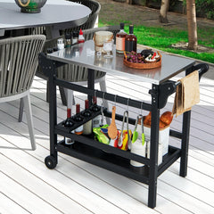 Carrito de Comedor con Soporte para Horno de Pizza de HDPE Ruedas Mesa de Acero Inoxidable para Botellas de Vino 105 x 54 x 85 cm Negro