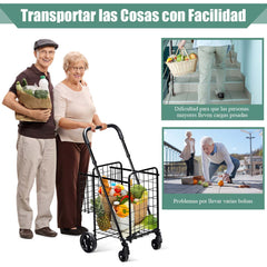 Carro de Compras Plegable Portátil de Doble Cesta Mediano y Ligero de Gran Capacidad Carro Rodante de 4 Ruedas 43 x 52 x 95 cm Negro
