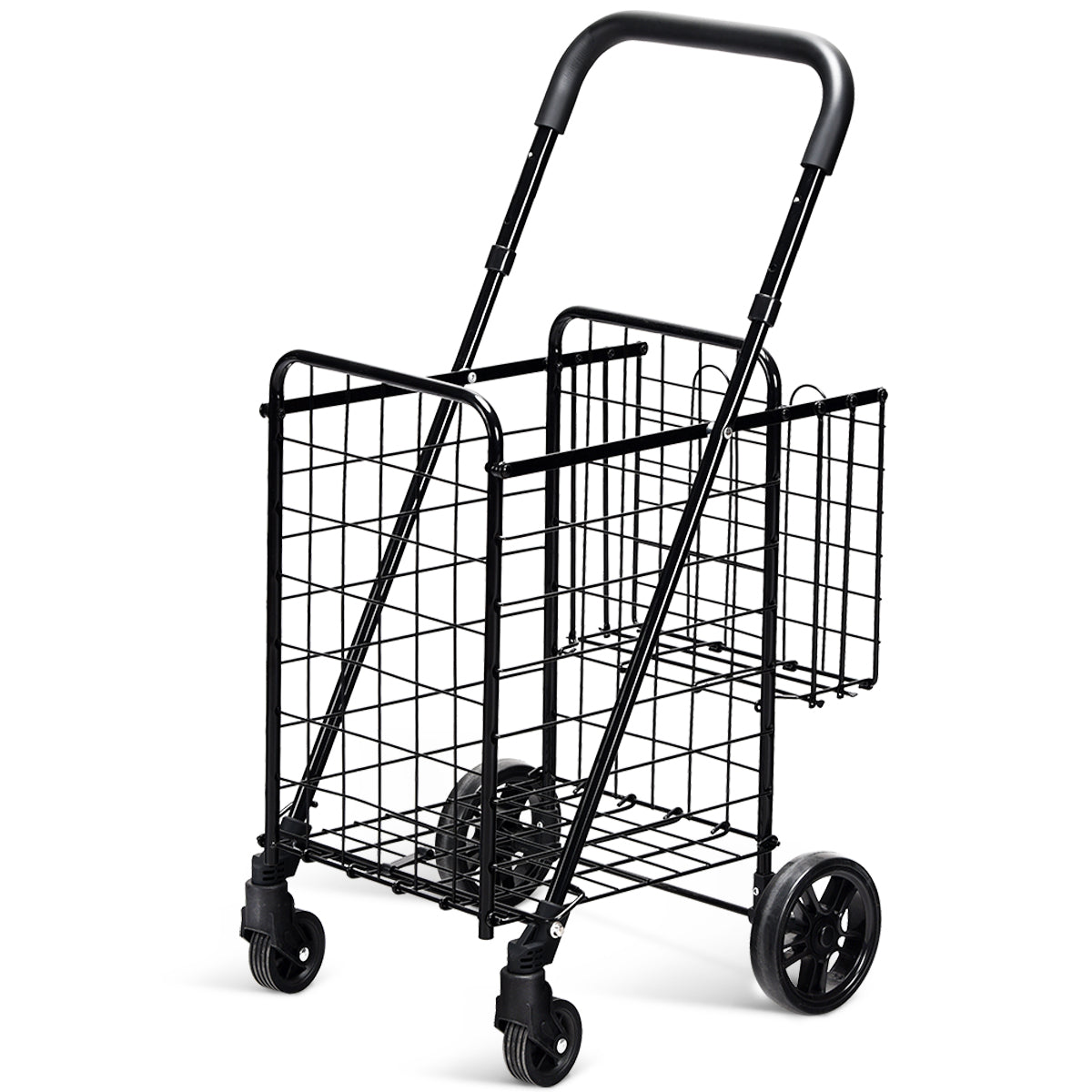 Carro de Compras Plegable Portátil de Doble Cesta Mediano y Ligero de Gran Capacidad Carro Rodante de 4 Ruedas 43 x 52 x 95 cm Negro