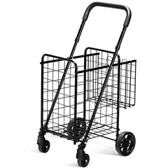Carro de Compras Plegable Portátil de Doble Cesta Mediano y Ligero de Gran Capacidad Carro Rodante de 4 Ruedas 43 x 52 x 95 cm Negro