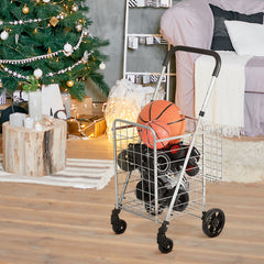 Carro de Compras Plegable Portátil de Doble Cesta Mediano y Ligero de Gran Capacidad Carro Rodante de 4 Ruedas 43 x 52 x 95 cm Plata