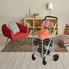 Carro de Compras Plegable Portátil de Doble Cesta Mediano y Ligero de Gran Capacidad Carro Rodante de 4 Ruedas 43 x 52 x 95 cm Plata