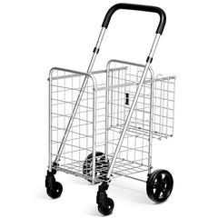 Carro de Compras Plegable Portátil de Doble Cesta Mediano y Ligero de Gran Capacidad Carro Rodante de 4 Ruedas 43 x 52 x 95 cm Plata