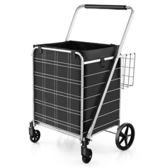 Carrito de Compras Plegable de Metal con Forro Impermeable Carro de Malla para Supermercado y Lavandería Soporta hasta 150 kg Plata
