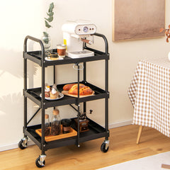 Carrito de Herramientas Plegable de 3 Niveles con Ruedas y Pasamanos Organizador Rodante para Almacén Taller Garaje 61 x 44 x 96 cm Negro