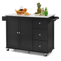 Carrito de Isla de Cocina con Encimera de Acero Inoxidable Estantes Ajustables Cajones 135 x 45,5 x 91,5 cm-Negro