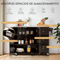 Carrito de Isla de Cocina con Encimera de Acero Inoxidable Estantes Ajustables Cajones 135 x 45,5 x 91,5 cm-Marrón