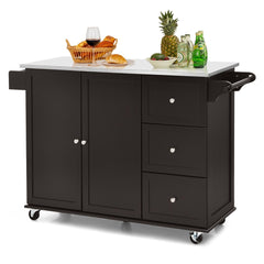 Carrito de Isla de Cocina con Encimera de Acero Inoxidable Estantes Ajustables Cajones 135 x 45,5 x 91,5 cm-Marrón