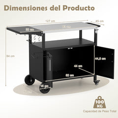 Carrito de Parrilla con Almacenamiento Isla de Cocina Exterior de 84 cm de Altura con Encimera de Acero Inoxidable Plegable para BBQ Negro
