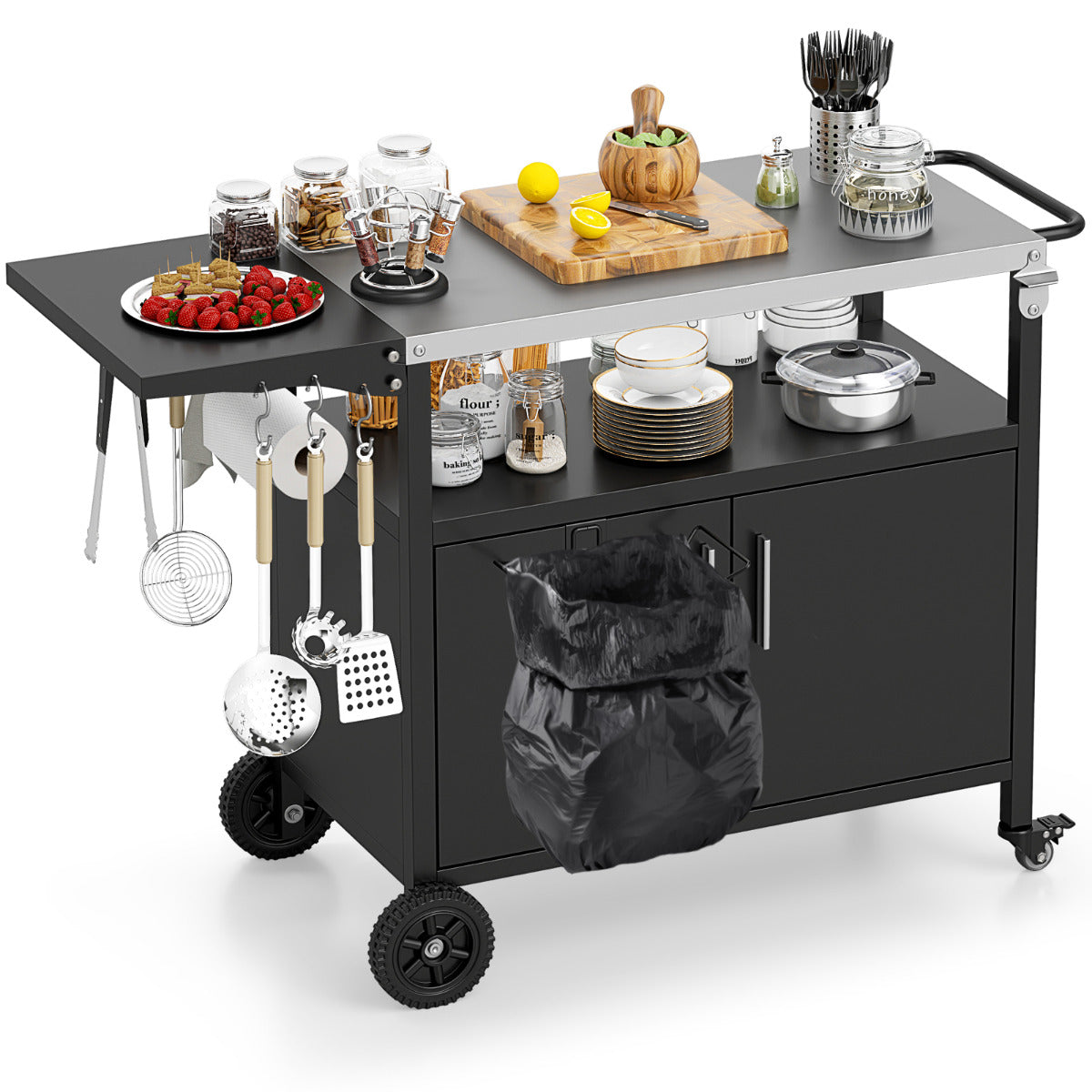 Carrito de Parrilla con Almacenamiento Isla de Cocina Exterior de 84 cm de Altura con Encimera de Acero Inoxidable Plegable para BBQ Negro