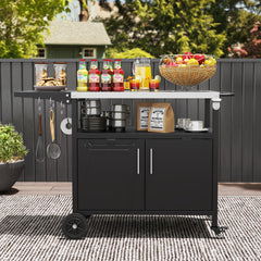 Carrito de Parrilla con Almacenamiento Isla de Cocina Exterior de 84 cm de Altura con Encimera de Acero Inoxidable Plegable para BBQ Negro