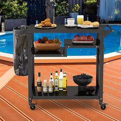Carro de Barbacoa de 3 Estantes para Exteriores con 4 Ruedas y Tablero de Metal Carrito de Asado Carrito Móvil 111 x 50,5 x 93 cm Negro