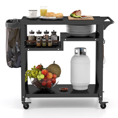 Carro de Barbacoa de 3 Estantes para Exteriores con 4 Ruedas y Tablero de Metal Carrito de Asado Carrito Móvil 111 x 50,5 x 93 cm Negro