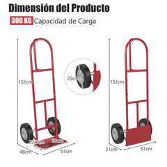 Carrito de Sacos con Mango en P Carretilla de Mano de Trabajo Respaldo Alto con Ruedas 25 cm Plegable Carga 300 kg 51 x 48 x 132 cm Rojo