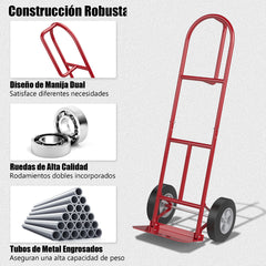 Carrito de Sacos con Mango en P Carretilla de Mano de Trabajo Respaldo Alto con Ruedas 25 cm Plegable Carga 300 kg 51 x 48 x 132 cm Rojo