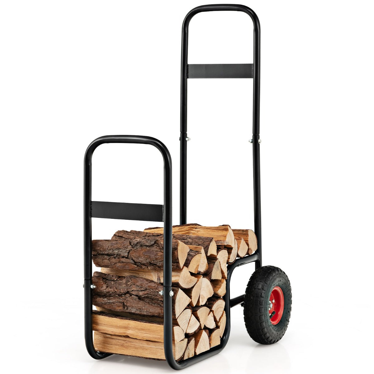 Carrito de Transporte para Leña con Ruedas de Goma Resistentes al Desgaste y a los Golpes 66 x 51 x 111 cm Negro