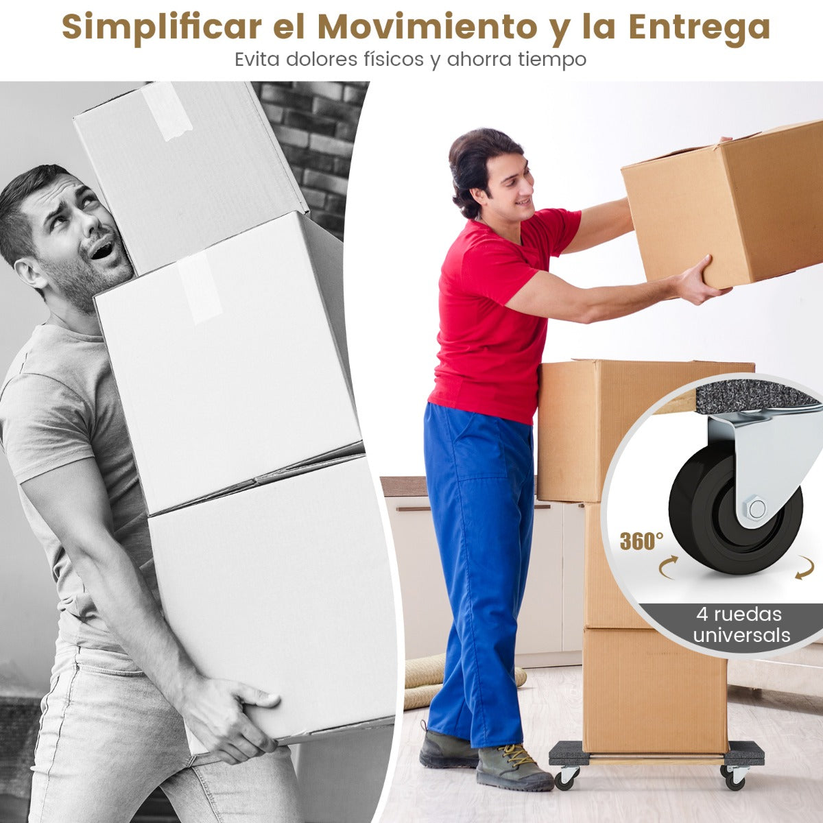 Carrito de Transporte con 4 Ruedas Carga 450 kg Plataforma de Carga para Mover Muebles Herramienta de Transporte 77 x 47 x 15,5 cm Gris