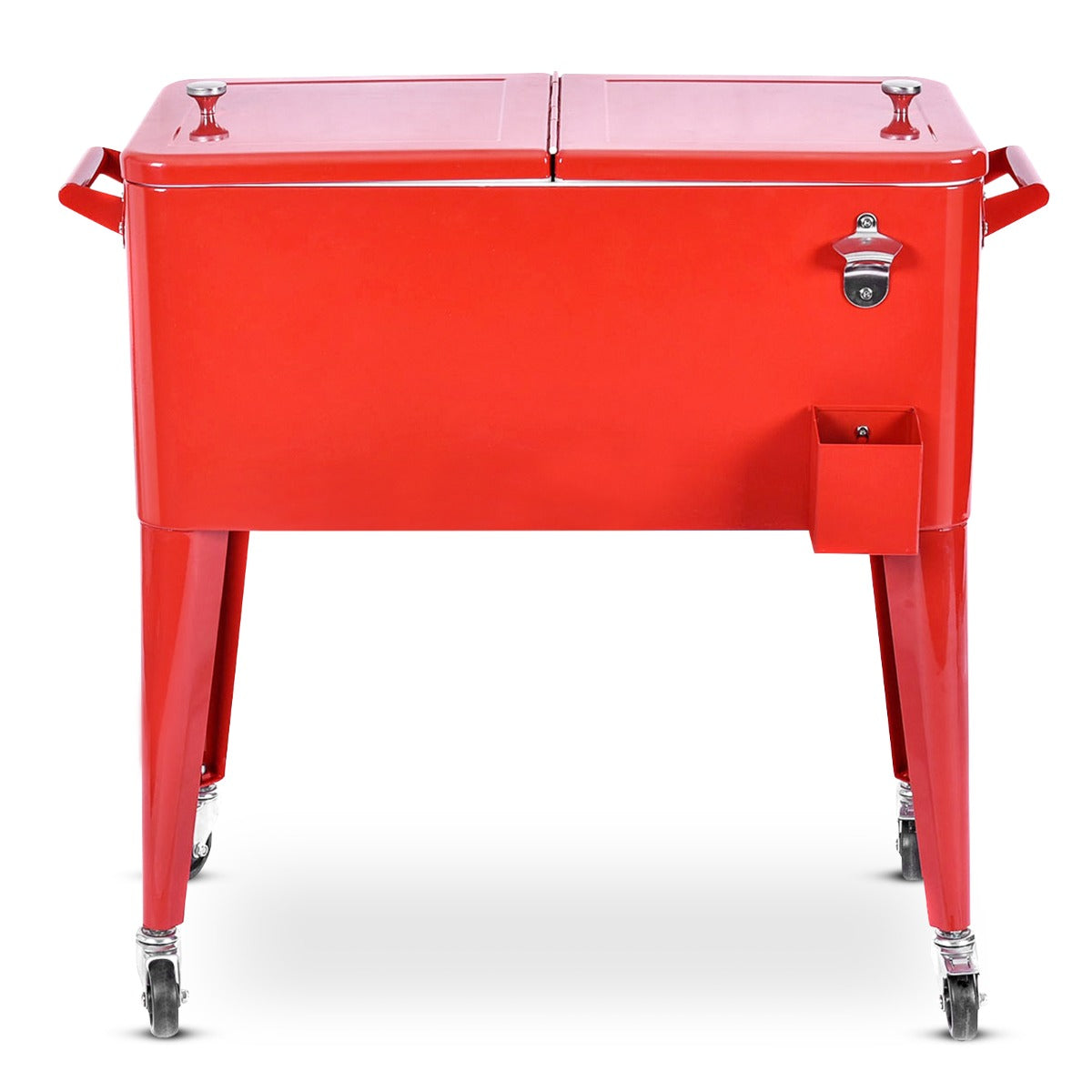 Carrito Enfriador Portátil sin Bandeja para Exteriores de 76 L Cofre para Bebidas con Ruedas Abridor de Botellas 79 x 40 x 87 cm Rojo