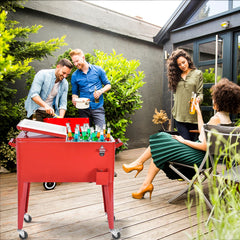 Carrito Enfriador Portátil sin Bandeja para Exteriores de 76 L Cofre para Bebidas con Ruedas Abridor de Botellas 79 x 40 x 87 cm Rojo