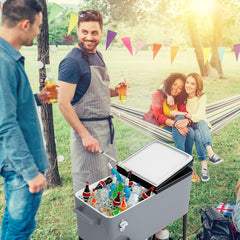 Carrito Nevera 76 L para Bebidas y Hielo Carro Portátil con Ruedas y Abrebotellas 72 h para Exterior Patio Fiesta 91 x 48 x 87 cm Plata