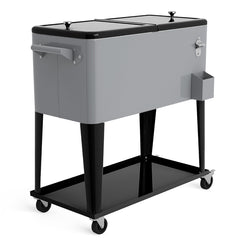 Carrito Nevera 76 L para Bebidas y Hielo Carro Portátil con Ruedas y Abrebotellas 72 h para Exterior Patio Fiesta 91 x 48 x 87 cm Plata