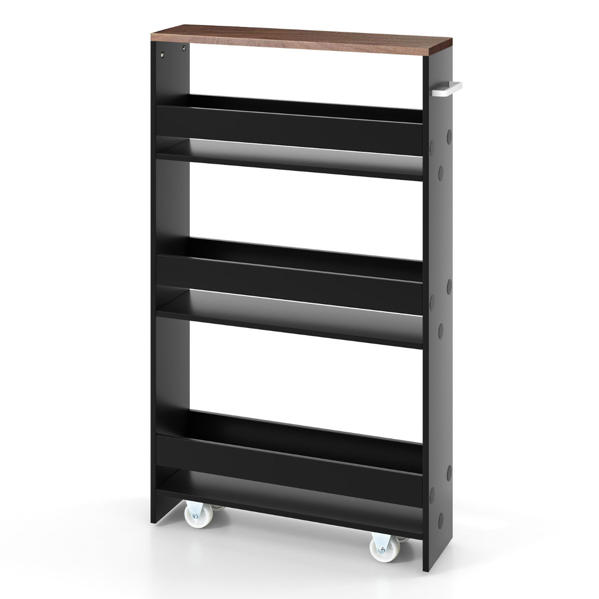 Carro de Almacenamiento de Cocina Estrecho con 4 Estantes Ruedas Organizador Móvil Ahorra Espacio para Baño 48 x 13 x 81 cm Negro+Marrón
