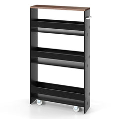 Carro de Almacenamiento de Cocina Estrecho con 4 Estantes Ruedas Organizador Móvil Ahorra Espacio para Baño 48 x 13 x 81 cm Negro+Marrón