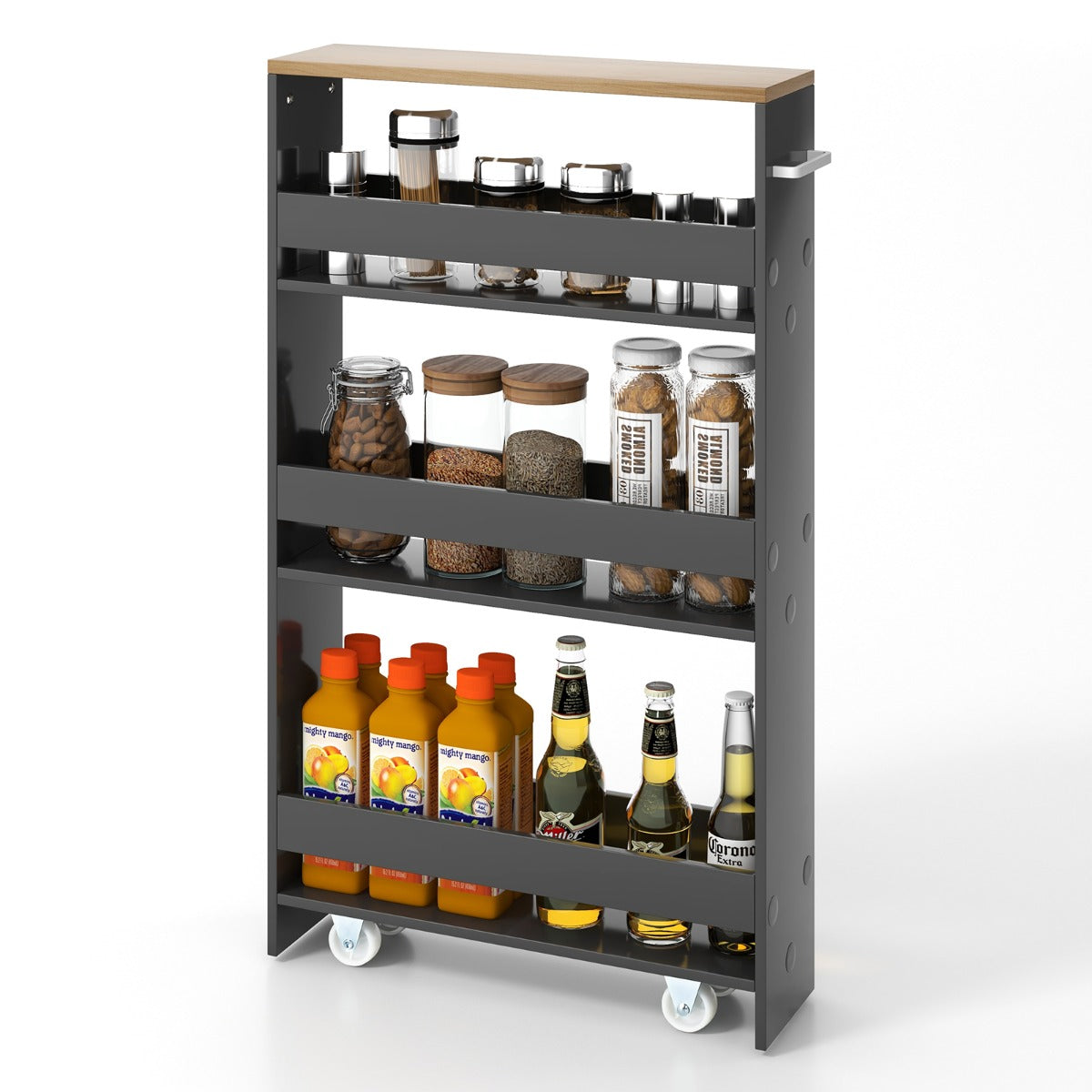 Carro de Almacenamiento de Cocina Estrecho con 4 Estantes Ruedas Organizador Móvil Ahorra Espacio para Baño 48 x 13 x 81 cm Gris
