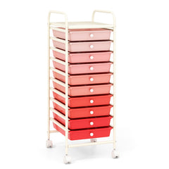 Carro de cajones multiuso con 10 cajones de oficina Contenedor con ruedas con 10 estantes para baño Rosa