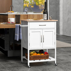 Carro Móvil de Servicio con Cajón Gabinete con 2 Puertas Bandeja Inferior para Comedor 73 x 48 x 90 cm-Blanco