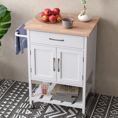 Carro Móvil de Servicio con Cajón Gabinete con 2 Puertas Bandeja Inferior para Comedor 73 x 48 x 90 cm-Blanco