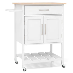 Carro Móvil de Servicio con Cajón Gabinete con 2 Puertas Bandeja Inferior para Comedor 73 x 48 x 90 cm-Blanco