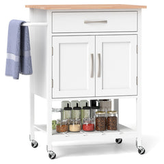 Carro Móvil de Servicio con Cajón Gabinete con 2 Puertas Bandeja Inferior para Comedor 73 x 48 x 90 cm-Blanco