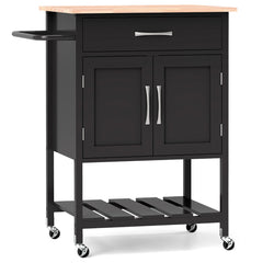 Carro Móvil de Servicio con Cajón Gabinete con 2 Puertas Bandeja Inferior para Comedor 73 x 48 x 90 cm-Negro