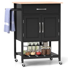 Carro Móvil de Servicio con Cajón Gabinete con 2 Puertas Bandeja Inferior para Comedor 73 x 48 x 90 cm-Negro