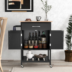 Carro Móvil de Servicio con Cajón Gabinete con 2 Puertas Bandeja Inferior para Comedor 73 x 48 x 90 cm-Negro