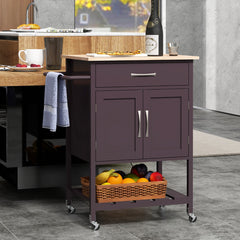 Carro Móvil de Servicio con Cajón Gabinete con 2 Puertas Bandeja Inferior para Comedor 73 x 48 x 90 cm-Marrón