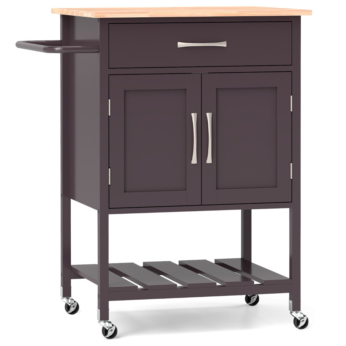 Carro Móvil de Servicio con Cajón Gabinete con 2 Puertas Bandeja Inferior para Comedor 73 x 48 x 90 cm-Marrón