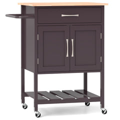 Carro Móvil de Servicio con Cajón Gabinete con 2 Puertas Bandeja Inferior para Comedor 73 x 48 x 90 cm-Marrón