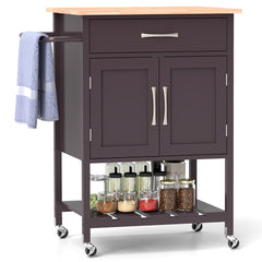 Carro Móvil de Servicio con Cajón Gabinete con 2 Puertas Bandeja Inferior para Comedor 73 x 48 x 90 cm-Marrón