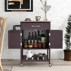 Carro Móvil de Servicio con Cajón Gabinete con 2 Puertas Bandeja Inferior para Comedor 73 x 48 x 90 cm-Marrón