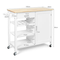 Carro de Cocina Giratorio con Cajones Portabotellas Estantes Abiertos Armario Toallero Isla de Servicio de Comedor 100 x 48 x 90 cm Blanco