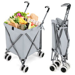 Carro de Compras Plegable con Ruedas Forro de Tela Oxford Extraíble Impermeable Carrito de Transporte Ligero 66 x 46 x 94,5 cm Gris
