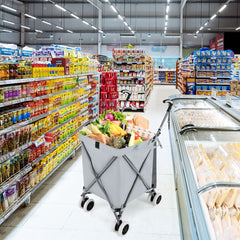 Carro de Compras Plegable con Ruedas Forro de Tela Oxford Extraíble Impermeable Carrito de Transporte Ligero 66 x 46 x 94,5 cm Gris