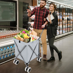 Carro de Compras Plegable con Ruedas Forro de Tela Oxford Extraíble Impermeable Carrito de Transporte Ligero 66 x 46 x 94,5 cm Gris