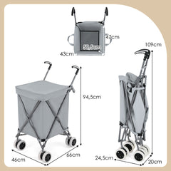 Carro de Compras Plegable con Ruedas Forro de Tela Oxford Extraíble Impermeable Carrito de Transporte Ligero 66 x 46 x 94,5 cm Gris
