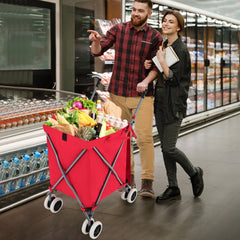 Carro de Compras Plegable con Ruedas Forro de Tela Oxford Extraíble Impermeable Carrito de Transporte Ligero 66 x 46 x 94,5 cm Rojo