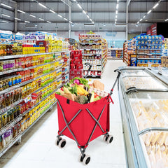 Carro de Compras Plegable con Ruedas Forro de Tela Oxford Extraíble Impermeable Carrito de Transporte Ligero 66 x 46 x 94,5 cm Rojo