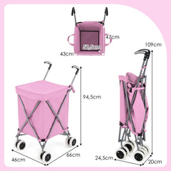 Carro de Compras Plegable con Ruedas Forro de Tela Oxford Extraíble Impermeable Carrito de Transporte Ligero 66 x 46 x 94,5 cm Rosa